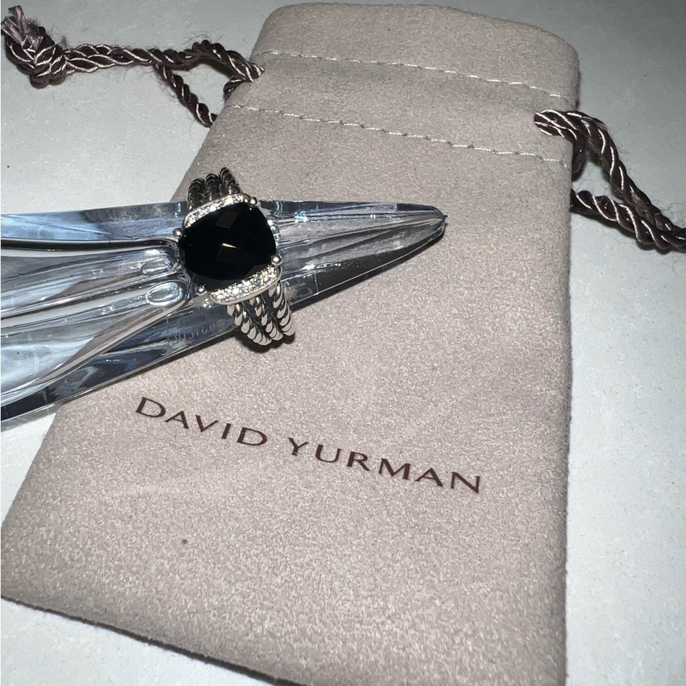 David Yurman Petite Wheaton Ring - Sterling Silver - Black Onyx - Pavé Diamonds